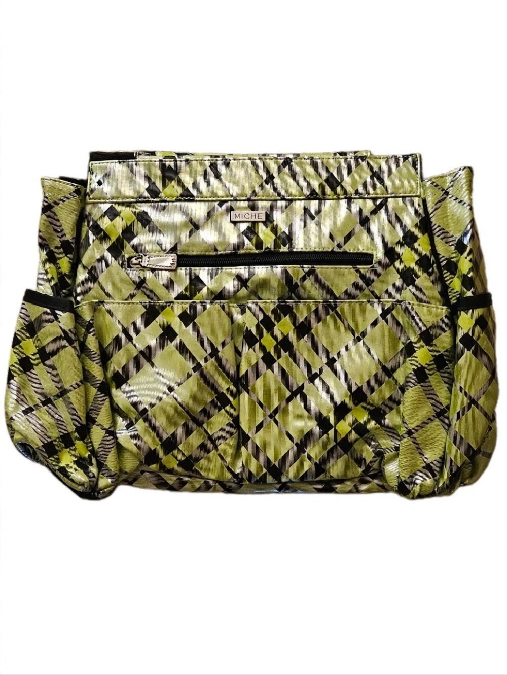 Miche Olive Plaid Tote with Black Accents